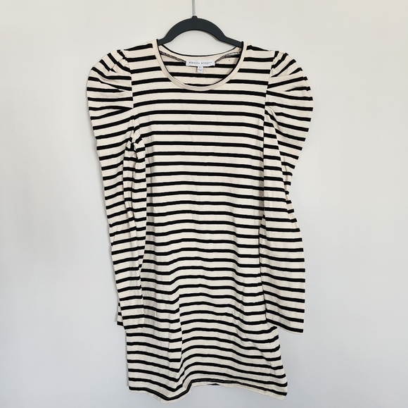 Rebecca Minkoff Dress Womens XS Black and White Striped Mini Puff Sleeve - Picture 1 of 5